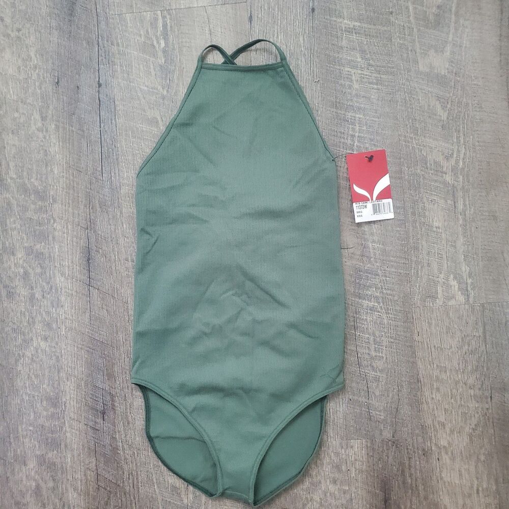 NWT Capezio Rib Camisole Leotard Size XS/ S Sage Green Seamless Corset Back